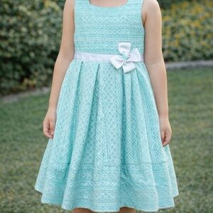 Jona Michelle Girls Aqua Blue Lace Fit & Flare Fanciful Dress- Size 7